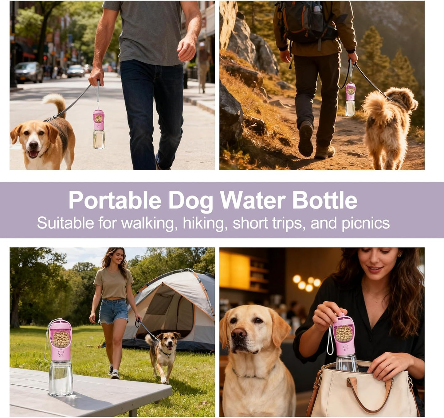 Dog Water Bottle, Portable Water Bottle with Food Container for Dogs Cat Pet Hiking Walking Travel Camping, Leak-Proof Dog Water Bowl Dispenser with Feeder Function Puppy Essentials