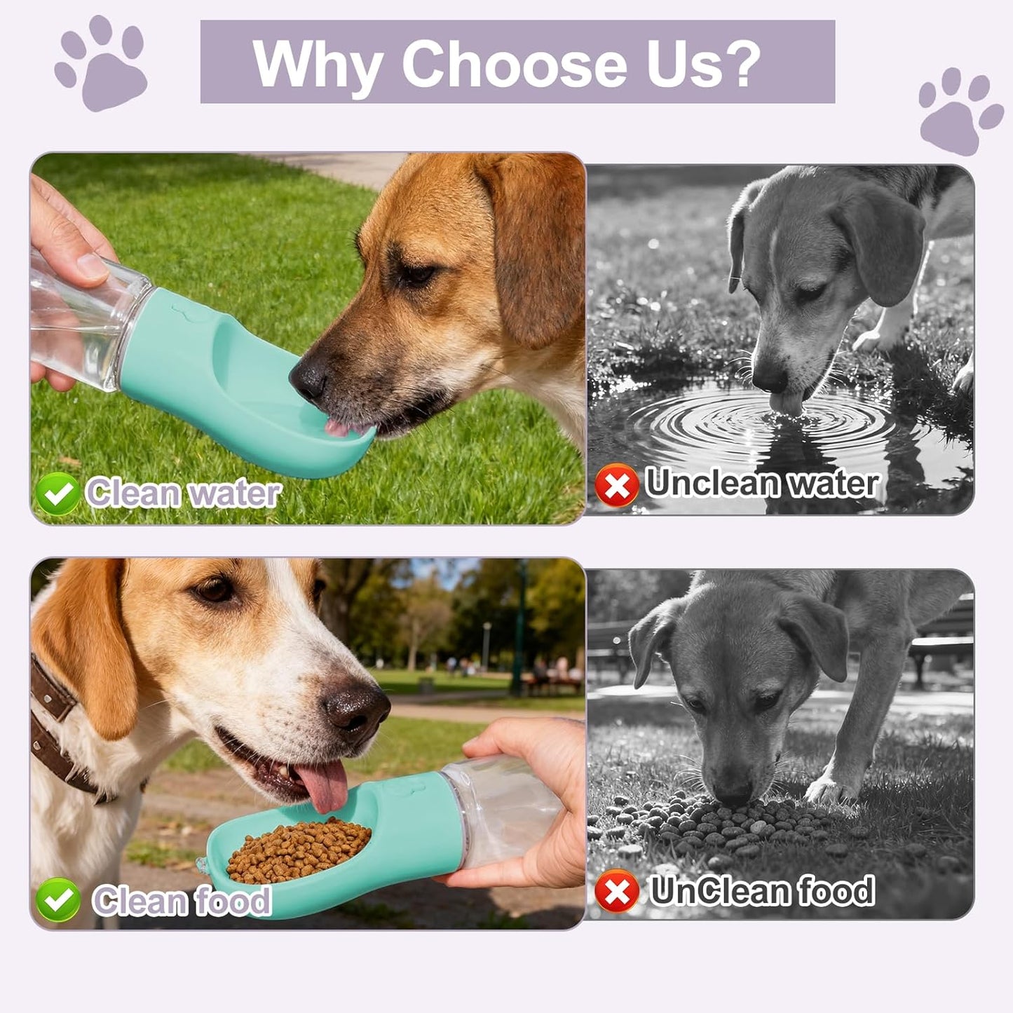 Dog Water Bottle, Portable Water Bottle with Food Container for Dogs Cat Pet Hiking Walking Travel Camping, Leak-Proof Dog Water Bowl Dispenser with Feeder Function Puppy Essentials