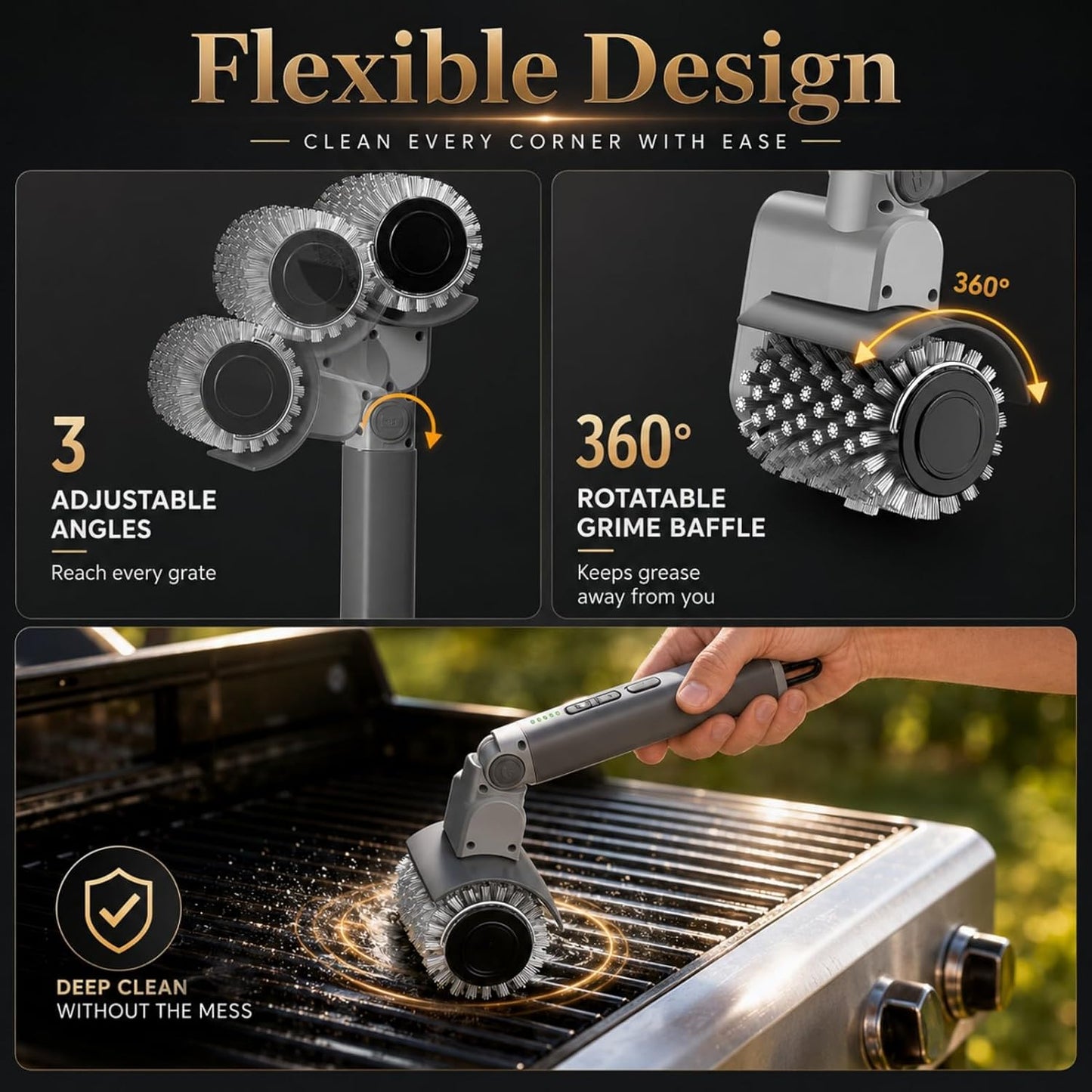 Upgraded Cordless Electric Grill Brush, Electric Grill Cleaner for Outdoor Grill & Electric BBQ Grill Brush with Powerful Motor, Rechargeable, Adjustable Angle – Perfect for Removing Burnt-On Grease