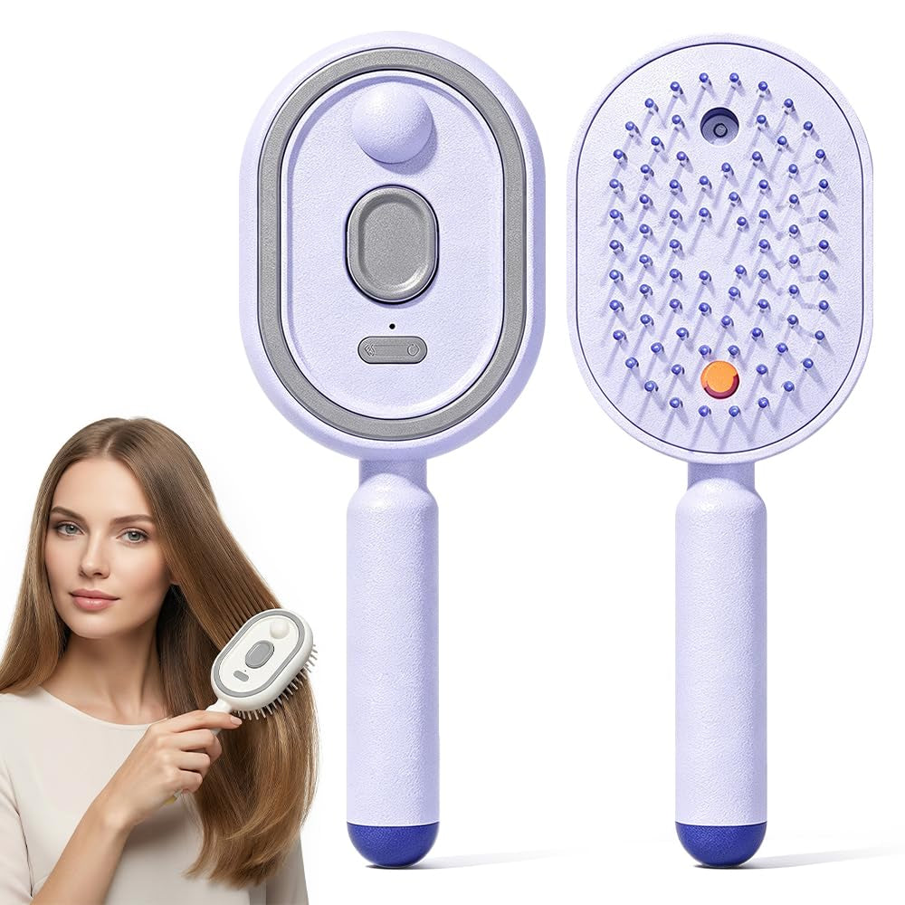 Electric Spray Air Cushion Massage Comb, 2026 New 2 in 1 Misting Detangling Brush for All Hair, Rechargeable Hair Straightener Steam Brush, Wet Electric Hairbrush Air Cushion Mister for Women (Purple)
