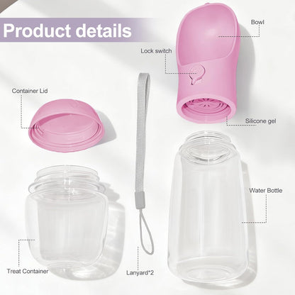 Dog Water Bottle, Portable Water Bottle with Food Container for Dogs Cat Pet Hiking Walking Travel Camping, Leak-Proof Dog Water Bowl Dispenser with Feeder Function Puppy Essentials