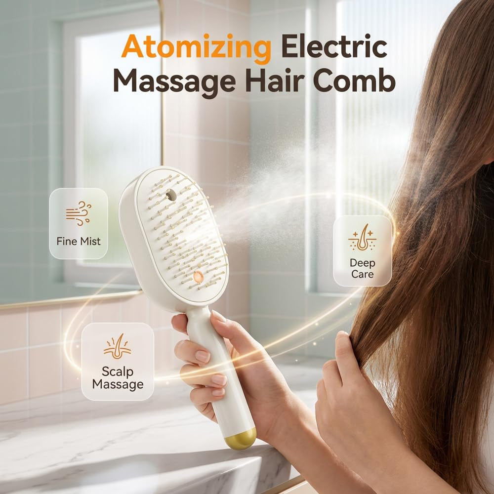 Electric Spray Air Cushion Massage Comb, 2026 New 2 in 1 Misting Detangling Brush for All Hair, Rechargeable Hair Straightener Steam Brush, Wet Electric Hairbrush Air Cushion Mister for Women (Purple)