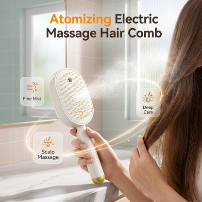Electric Spray Air Cushion Massage Comb, 2026 New 2 in 1 Misting Detangling Brush for All Hair, Rechargeable Hair Straightener Steam Brush, Wet Electric Hairbrush Air Cushion Mister for Women (Purple)
