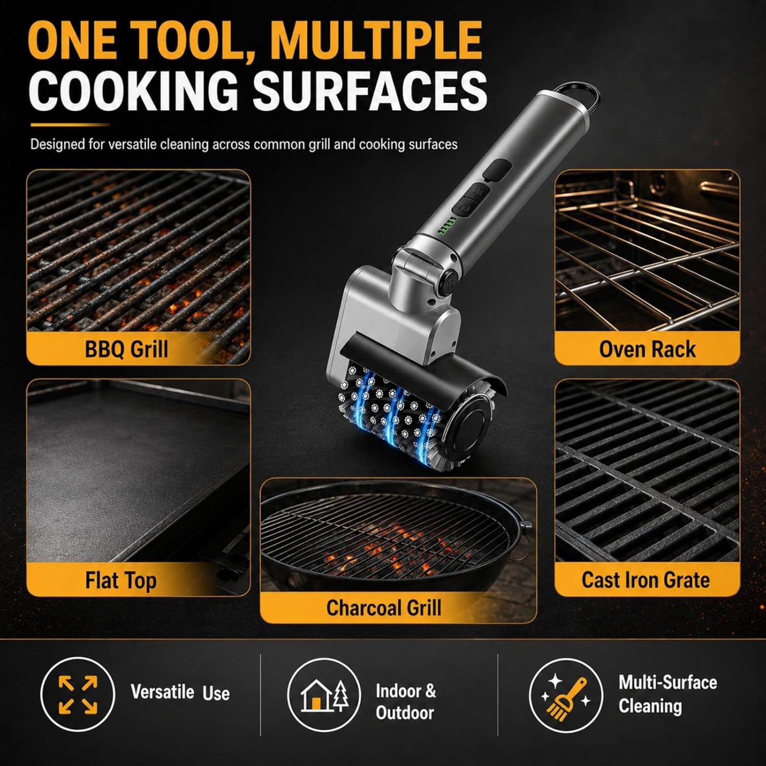 Upgraded Cordless Electric Grill Brush, Electric Grill Cleaner for Outdoor Grill & Electric BBQ Grill Brush with Powerful Motor, Rechargeable, Adjustable Angle – Perfect for Removing Burnt-On Grease