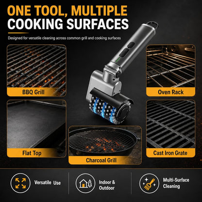 Upgraded Cordless Electric Grill Brush, Electric Grill Cleaner for Outdoor Grill & Electric BBQ Grill Brush with Powerful Motor, Rechargeable, Adjustable Angle – Perfect for Removing Burnt-On Grease